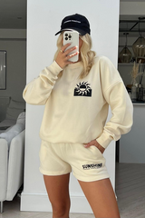 Sunshine ecru & black back print sweater short co ord