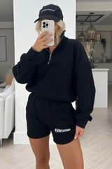 Sunshine black 1/4 zip print sweater short set