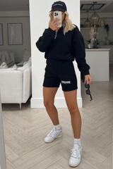 Sunshine black 1/4 zip print sweater short set