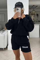 Sunshine black 1/4 zip print sweater short set