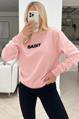 Saint pink embroidered round neck sweater