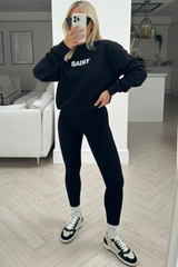 Saint black embroidered round neck sweater