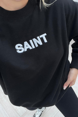Saint black embroidered round neck sweater