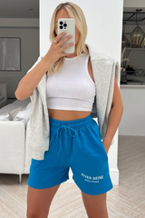 River seine blue embroidered fleece lined short