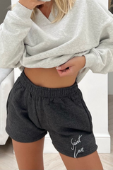 saint love grey embroidered fleece lined short