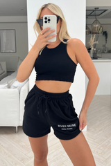 River seine black embroidered fleece lined short