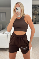 River seine chocolate embroidered fleece lined short