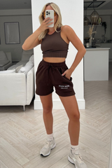 River seine chocolate embroidered fleece lined short