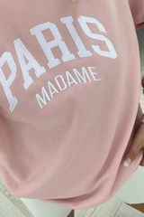 Paris madame pink round neck embroidered sweater