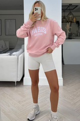 Paris madame pink round neck embroidered sweater