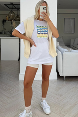 zigzag white & multi printed tee