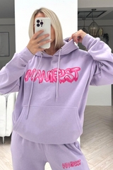 Manifest lilac printed hooded loungewear set
