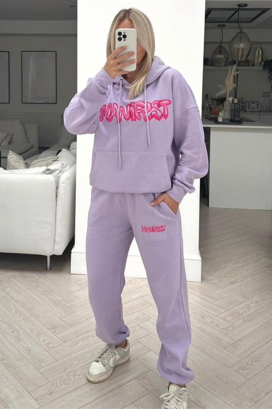 Manifest lilac printed hooded loungewear set