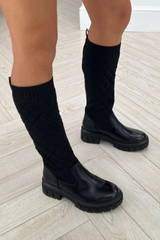 Petra Black Sock Knee High Boots