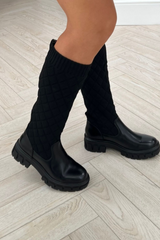 Petra Black Sock Knee High Boots