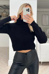 Halley Black cropped roll neck sweater