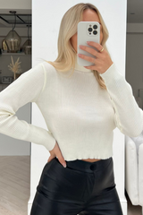 Halley beige cropped roll neck sweater