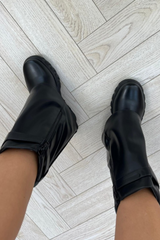 Nala black wedged fold over pu chunky sole boot