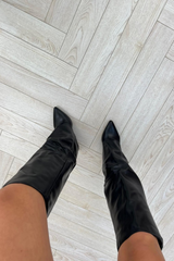 Tammy black knee high fold over heel boot