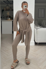 Rhianne stone tie waist ribbed coord