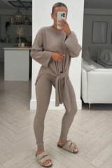 Rhianne stone tie waist ribbed coord