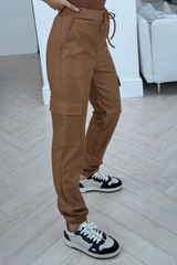 Lilly camel cuffed pu cargo trousers