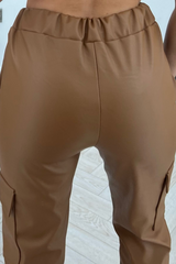 Lilly camel cuffed pu cargo trousers