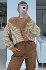 Lilo camel & cream striped short cardigan