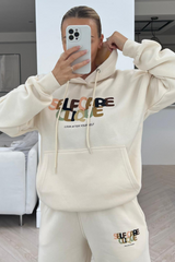 self care ecru printed hooded loungewear set