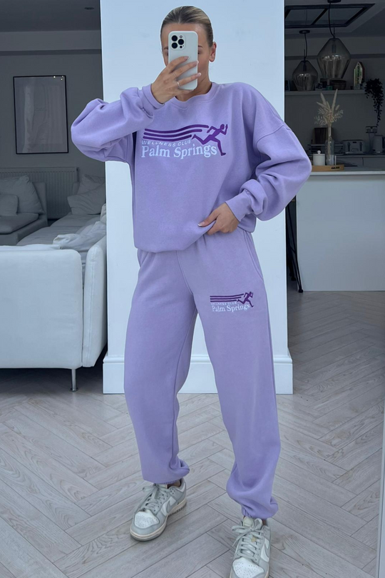 palm spring lilac embroidered sweater loungewear set