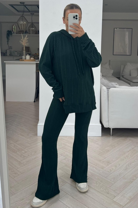 Fifi green hooded ribbed loungewear set