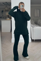 Fifi green hooded ribbed loungewear set