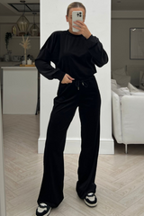 Remmy black velour wide leg loungewear set