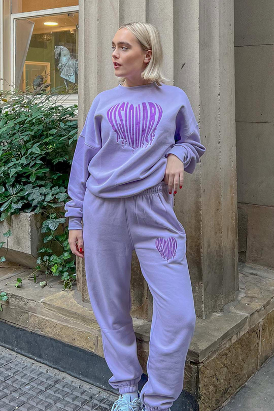 visionary lilac embroidered sweater loungewear set