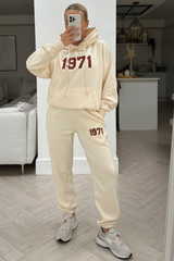 1971 ecru embroidered hooded loungewear set