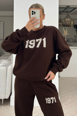 1971 chocolate embroidered sweater loungewear set