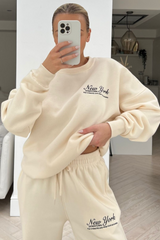 New York ecru embroidered sweater loungewear set