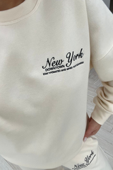 New York ecru embroidered sweater loungewear set