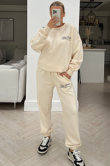 New York ecru embroidered sweater loungewear set