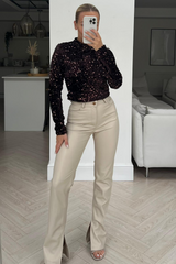 Aria Chocolate Sequin long sleeved crop top