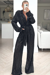 Pascal black tie waist sequin jumpsuit