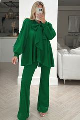 Wonder green bow tie shimmer trouser coord