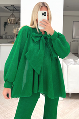 Wonder green bow tie shimmer trouser coord
