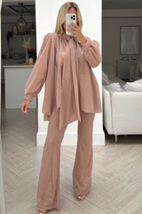 Wonder blush bow tie shimmer trouser coord