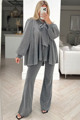 Wonder silver bow tie shimmer trouser coord