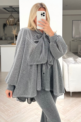 Wonder silver bow tie shimmer trouser coord