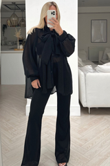 Wonder black bow tie shimmer trouser coord