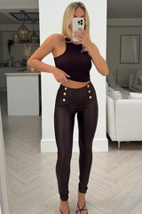 Neve chocolate gold button pu leggings