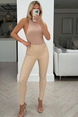 Neve cream gold button pu leggings