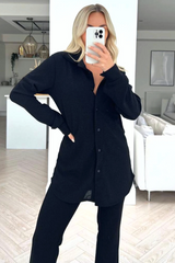 Raven black shirt trouser lurex shimmer coord